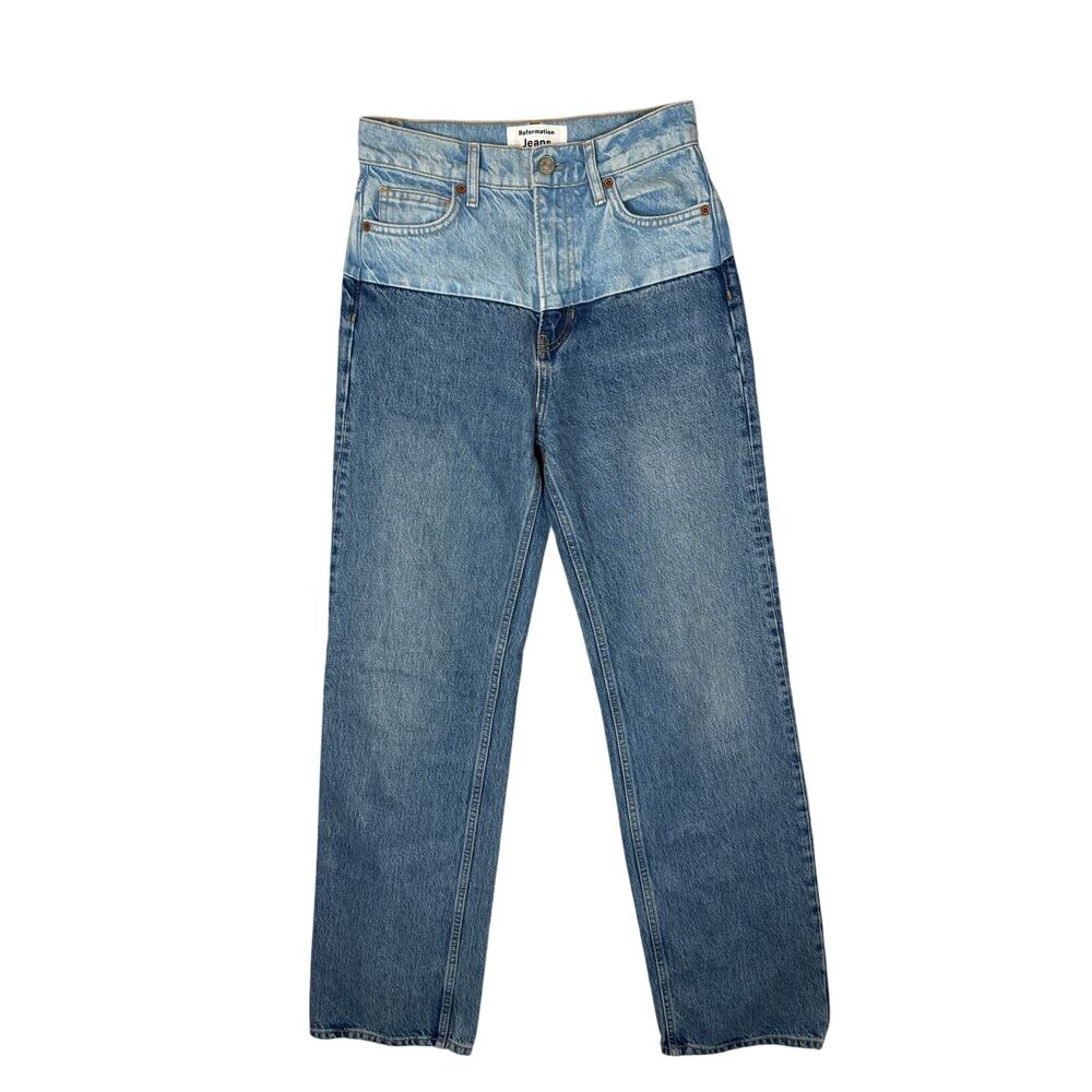 Reformation Jeans Wilder Two Tone High Rise Wide Leg Denim 25